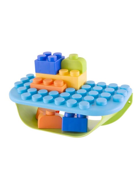 UNiPLAY Building Blocks Daycare Play Shelf with Storage 11 Piece Set, Sensory Toys Storage Bin and Play Shelf for Teething Baby Starter Learning Building Blocks, Ages 3 Months and Up, Blue