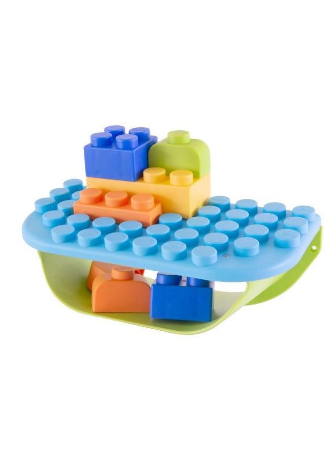 uniplay UNiPLAY Building Blocks Daycare Play Shelf with Storage 11 Piece Set, Sensory Toys Storage Bin and Play Shelf for Teething Baby Starter Learning Building Blocks, Ages 3 Months and Up, Blue  - Image 1