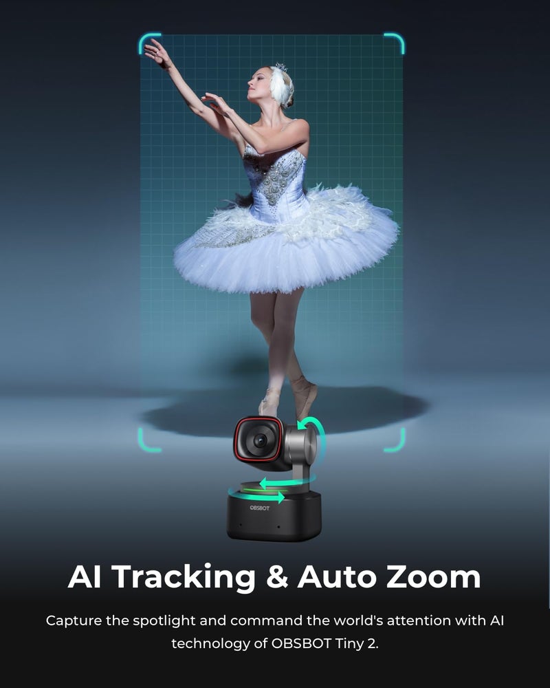 OBSBOT كاميرا ويب OBSBOT Tiny 1080P PTZ مع تتبع الذكاء الاصطناعي، تأطير تلقائي، تقليل الضوضاء، والتحكم بالإيماءات - Image 3