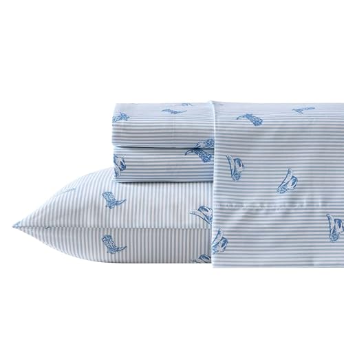 Wrangler Queen Size Sheet Set Soft Microfiber Bedding with Breathable Cooling Comfort Deep Pocket Fitted Sheet with Matching Pillowcases Americana Decor Cowboy Pinstripe Blue - Image 1