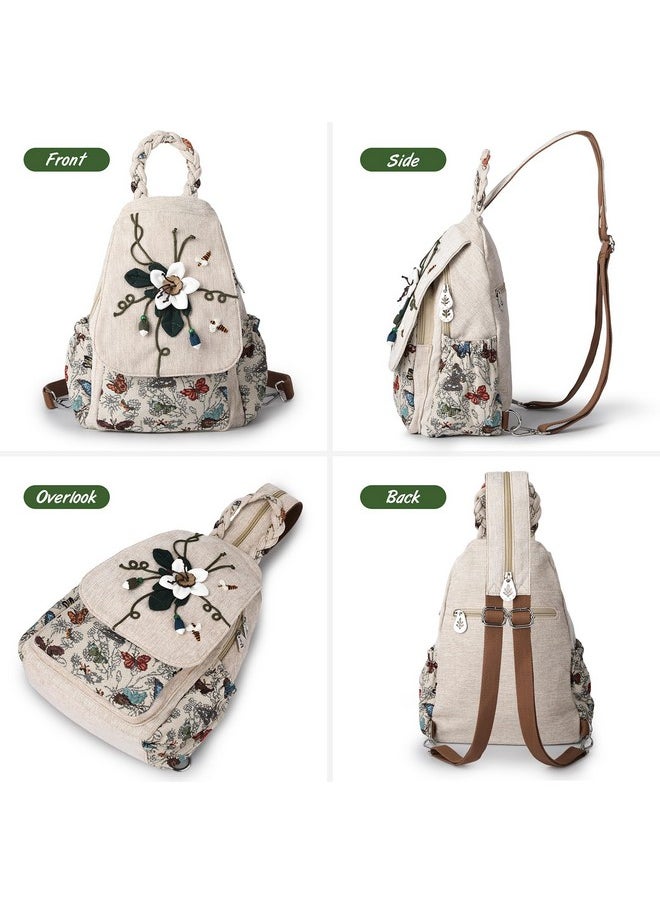 AULUDA AULUDA Ladys Convertible Sling Bag, Hand Craft Artisan Purse, Girls Beautiful Canvas Premium Casual Day Mini Backpack for Women (Flower Bee)  - Image 2