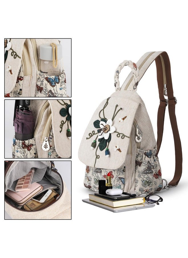 AULUDA AULUDA Ladys Convertible Sling Bag, Hand Craft Artisan Purse, Girls Beautiful Canvas Premium Casual Day Mini Backpack for Women (Flower Bee)  - Image 1