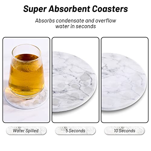 Billbotk 9 Pieces Ceramic Coasters for Drinks with Holder, Absorbent Drink Coasters for Coffee Table, Marble Style Coasters Wooden Table, Suitable for Kinds of Cups, 4 Inches - Image 5