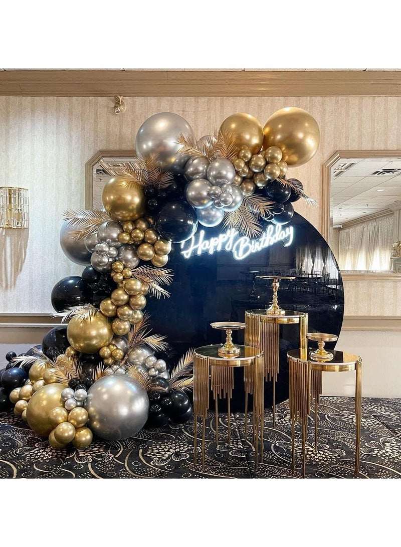 YOMA 92 PCS Black , Gold and Metallic Silver Balloon Garland Arch kit, Wedding Birthday Graduation Party Baby Shower Decorations Supplies  Arch Kit, 18/12/10/7 Inch chain 1PC 5M balloon chain 1 PC 5M Rope  - Image 1
