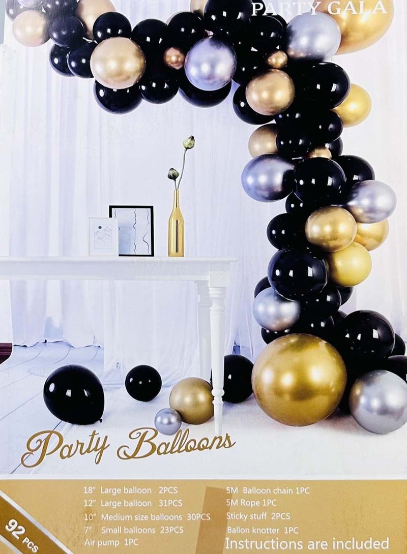 YOMA 92 PCS Black , Gold and Metallic Silver Balloon Garland Arch kit, Wedding Birthday Graduation Party Baby Shower Decorations Supplies  Arch Kit, 18/12/10/7 Inch chain 1PC 5M balloon chain 1 PC 5M Rope  - Image 2