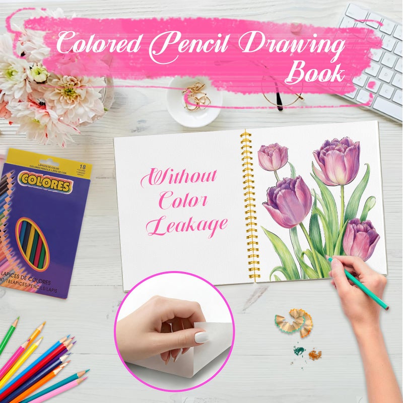 Cbcmpica Beautiful Adult Coloring Book Set with 18-Color Pencil Set - Coloring Books for Adults Relaxation Adult Coloring Book for Women Gifts.Elegant Art Style with 35 Patterns. - Image 2
