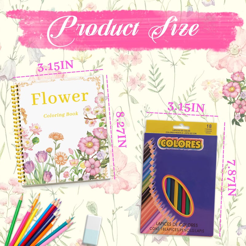 Cbcmpica Beautiful Adult Coloring Book Set with 18-Color Pencil Set - Coloring Books for Adults Relaxation Adult Coloring Book for Women Gifts.Elegant Art Style with 35 Patterns. - Image 3