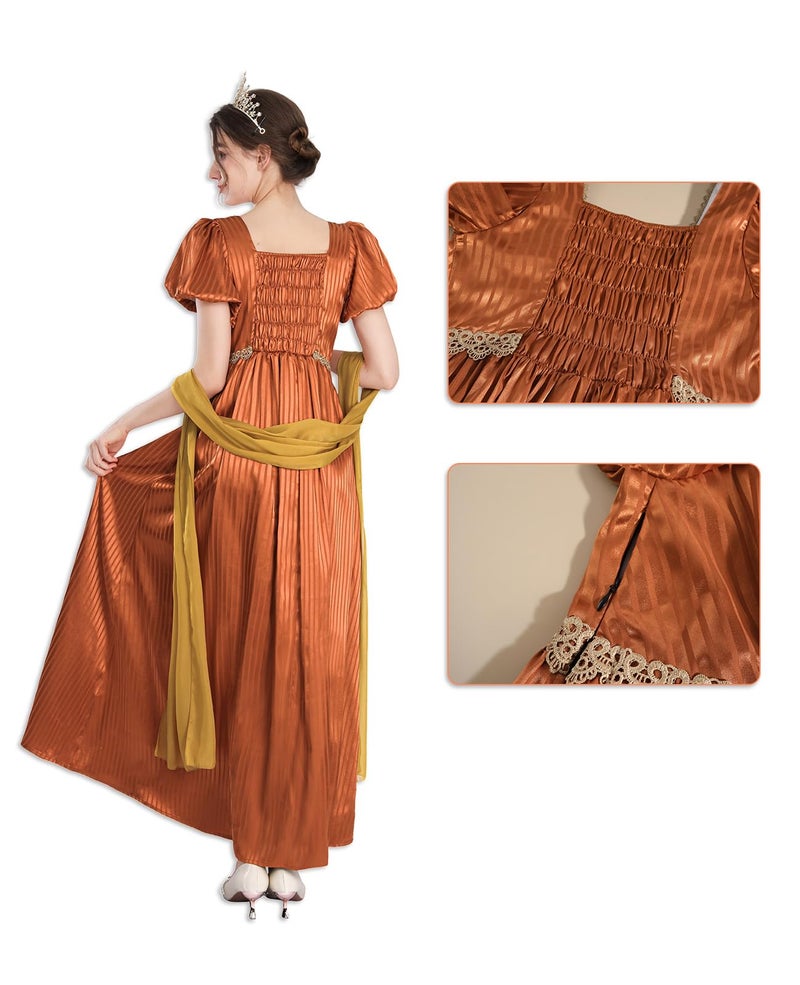 NSPSTT Regency Dresses for Women Plus Size Victorian Ball Gown Tea Party Empire Waist Costume with Glove,Size XL - Image 3