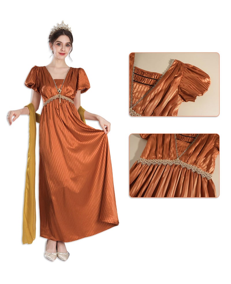 NSPSTT Regency Dresses for Women Plus Size Victorian Ball Gown Tea Party Empire Waist Costume with Glove,Size XL - Image 2