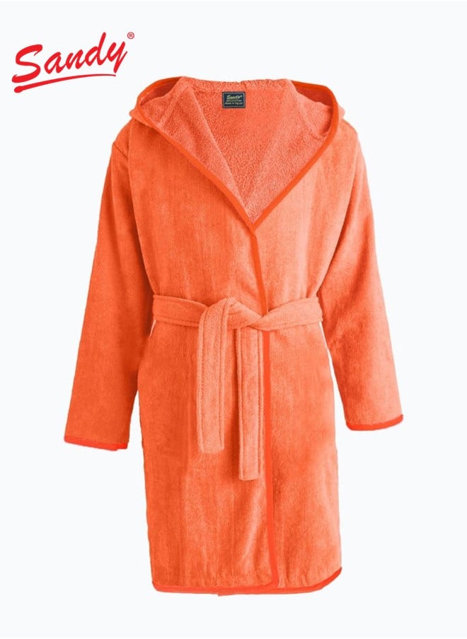 Sandy Sandy Kids Bathrobe with Hood, 100% Cotton Highly Absorbent, Unisex Plush Robe, Made in Egypt, Size XS, Orange  - Image 1