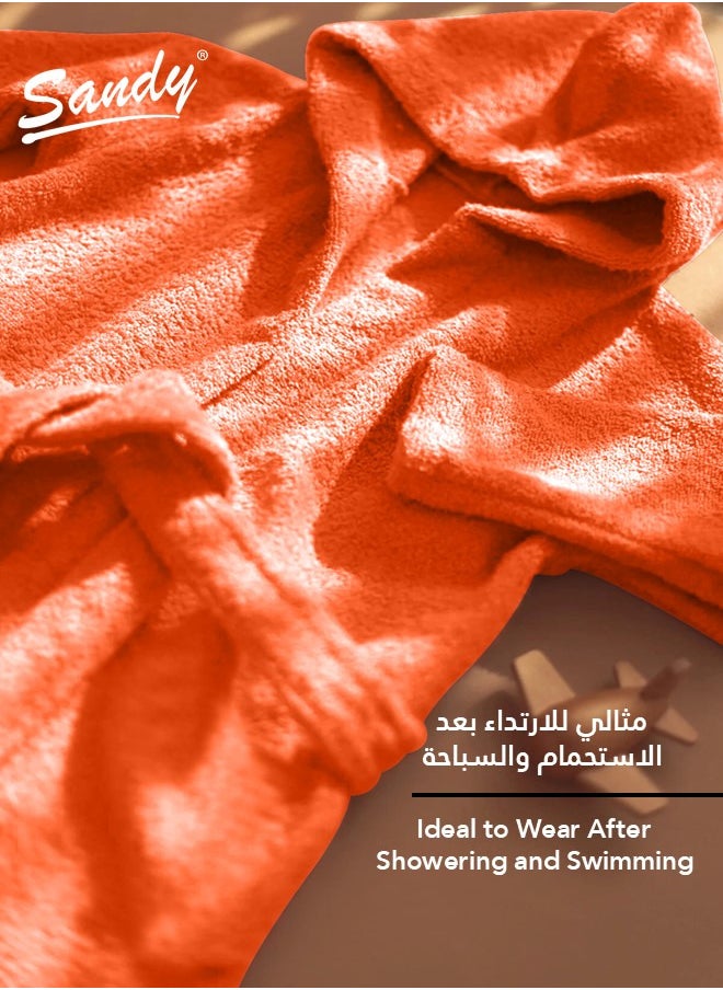 Sandy Sandy Kids Bathrobe with Hood, 100% Cotton Highly Absorbent, Unisex Plush Robe, Made in Egypt, Size XS, Orange  - Image 4