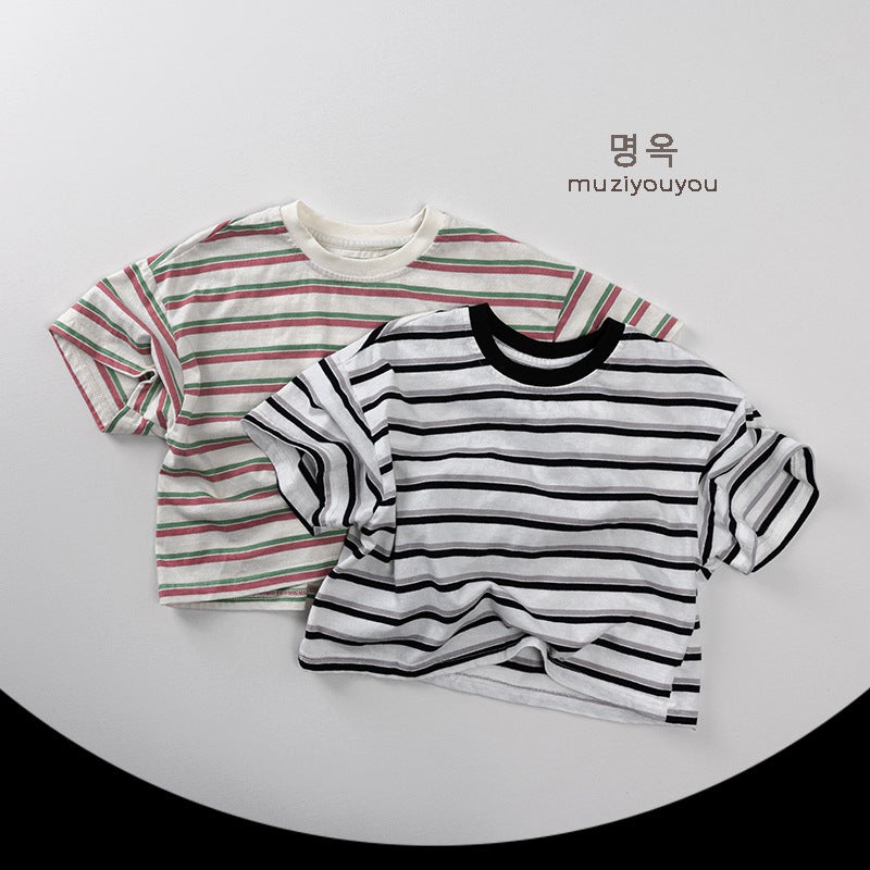 Unisex Striped Short-Sleeve T-Shirt – Casual Summer Top for Boys and Girls - Image 2