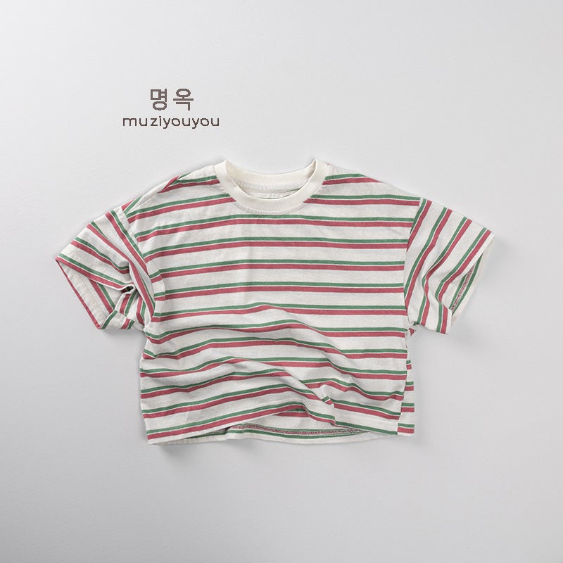 Unisex Striped Short-Sleeve T-Shirt – Casual Summer Top for Boys and Girls - Image 1