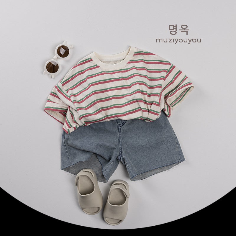 Unisex Striped Short-Sleeve T-Shirt – Casual Summer Top for Boys and Girls - Image 3