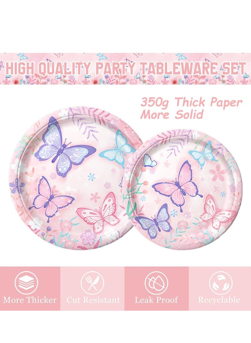 TRASSLE 104Pcs Butterfly Birthday Party Supplies Serve 10,Includes Disposable Paper Plates Napkins Cups Tablecloth Ballons and Banner for Butterfly Girl Party Birthday Decorations - Image 3