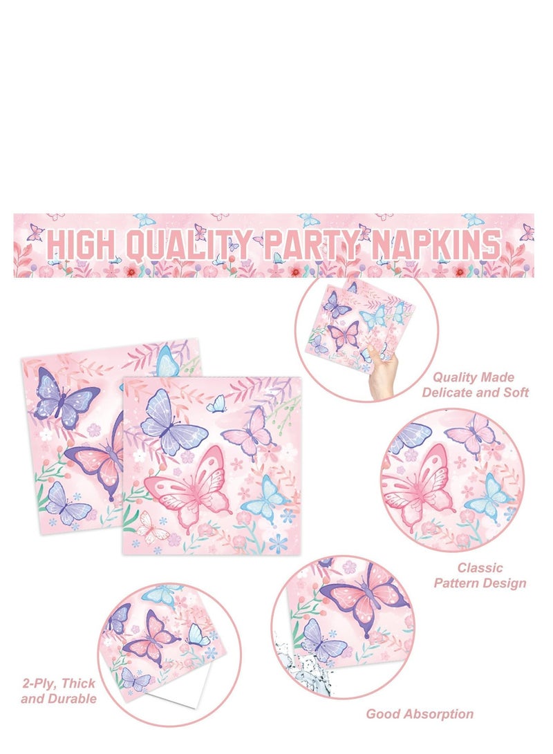 TRASSLE 104Pcs Butterfly Birthday Party Supplies Serve 10,Includes Disposable Paper Plates Napkins Cups Tablecloth Ballons and Banner for Butterfly Girl Party Birthday Decorations - Image 4
