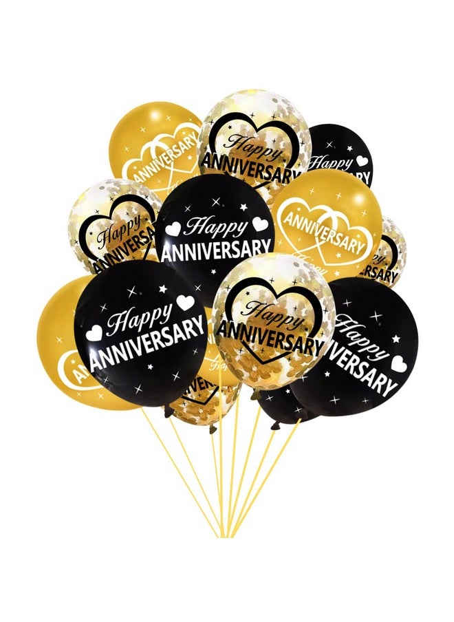 Lnlofen 30Pcs Happy Anniversary Balloons Decorations Kit 12 Inch Black Gold Happy Wedding Anniversary Latex Confetti Balloons Party Supplies 10Th 20Th 30Th 40Th 50Th 60Th Anniversary Indoor Outdoor  - Image 1