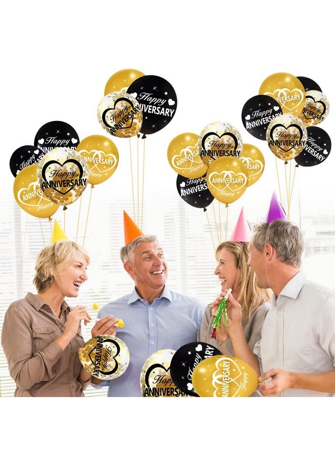 Lnlofen 30Pcs Happy Anniversary Balloons Decorations Kit 12 Inch Black Gold Happy Wedding Anniversary Latex Confetti Balloons Party Supplies 10Th 20Th 30Th 40Th 50Th 60Th Anniversary Indoor Outdoor  - Image 5