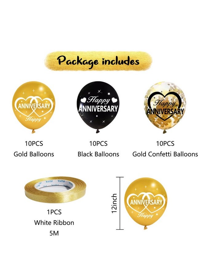 Lnlofen 30Pcs Happy Anniversary Balloons Decorations Kit 12 Inch Black Gold Happy Wedding Anniversary Latex Confetti Balloons Party Supplies 10Th 20Th 30Th 40Th 50Th 60Th Anniversary Indoor Outdoor  - Image 2