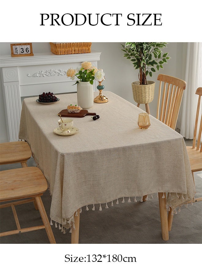 DUNISO Cotton Linen Tablecloth, Household Anti Slip Table Mat With Tassels,Washable Rectangular Tea Table Tablecloth, Dustproof, Heat Resistant And Wear Resistant, Suitable For Dining Tables, Desks, Dressing Tables, Counters, Coffee Tables, 132*180cm - Image 2