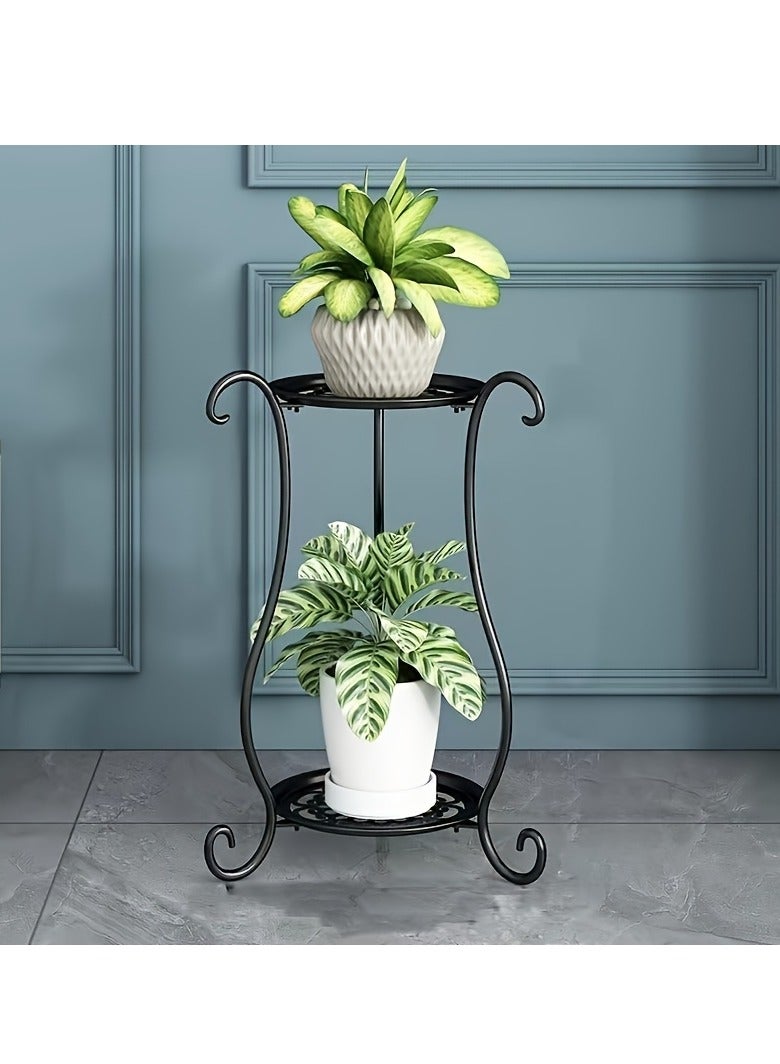 Generic 1-pack, double-layer metal flower stand, multi-layer floor-standing flower stand for living room and indoor space decoration, black/white options available  - Image 2