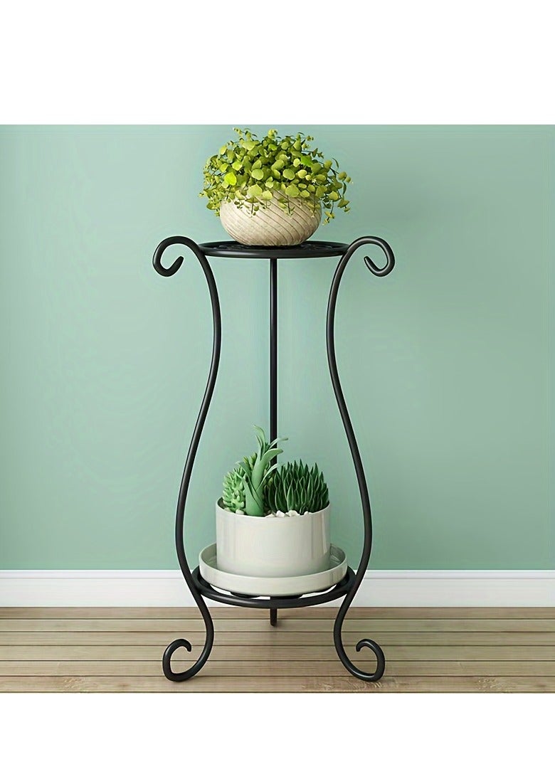 Generic 1-pack, double-layer metal flower stand, multi-layer floor-standing flower stand for living room and indoor space decoration, black/white options available  - Image 3