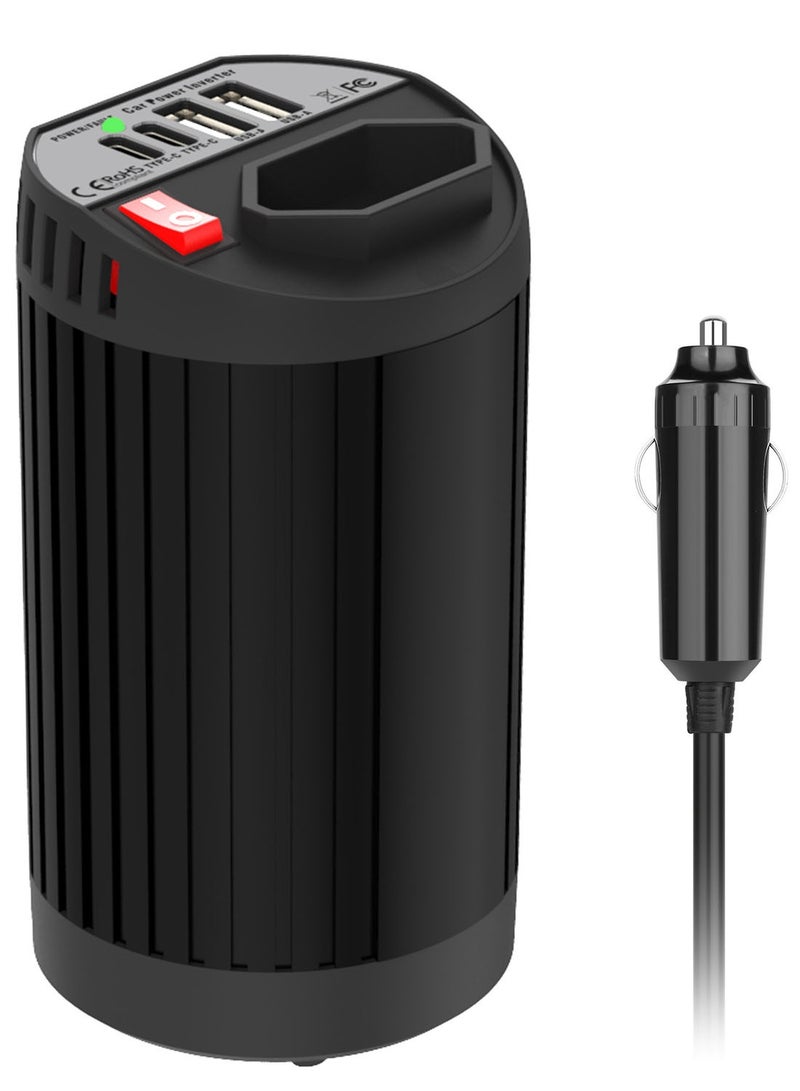 Car inverter 12V Fast Charging Adapter output voltage 220V-230V, Output power 200W-400W, AC power plugs, 2 USB sockets and 2 TYPE-C sockets For Safe Charging Compatible With iPhone  iPad Samsung Galaxy Airpods Earbuds Apple Watch Etc - Image 2