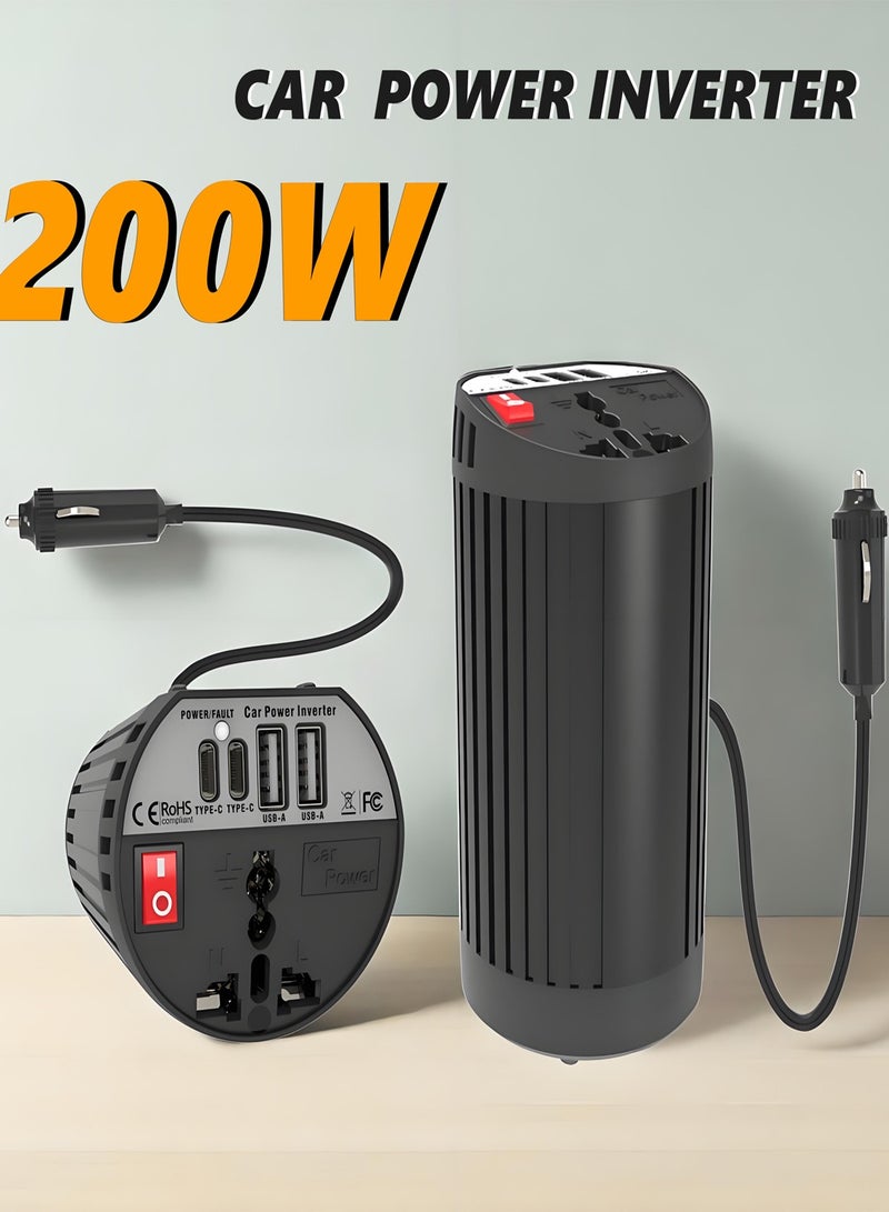 Car inverter 12V Fast Charging Adapter output voltage 220V-230V, Output power 200W-400W, AC power plugs, 2 USB sockets and 2 TYPE-C sockets For Safe Charging Compatible With iPhone  iPad Samsung Galaxy Airpods Earbuds Apple Watch Etc - Image 1