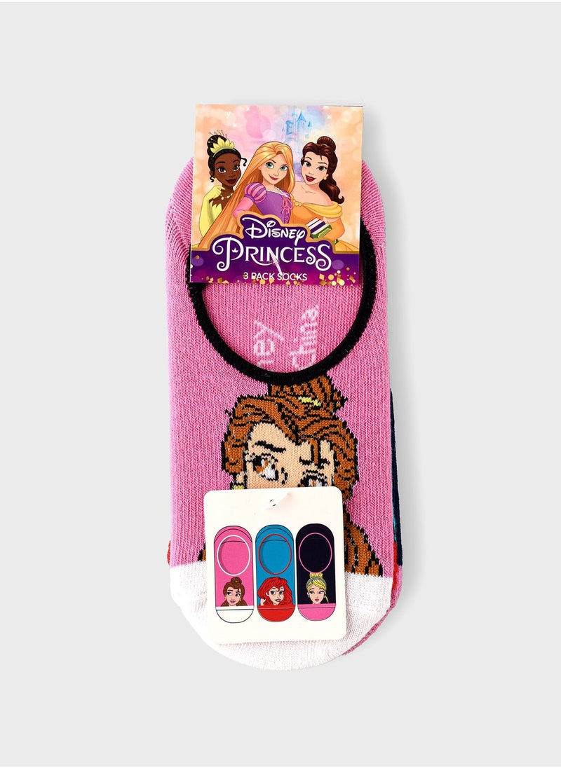 Disney - Kids 3 Pack Princess No Show Socks - Image 1