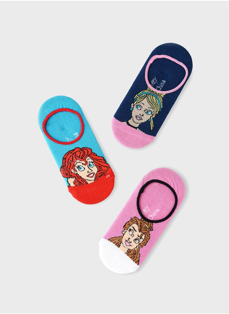 Disney - Kids 3 Pack Princess No Show Socks - Image 1