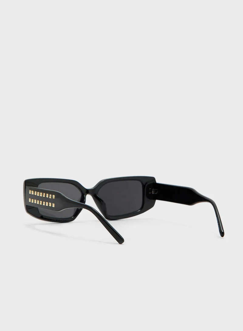 ELLA Stud Arm Rectangular Len Sunglasses