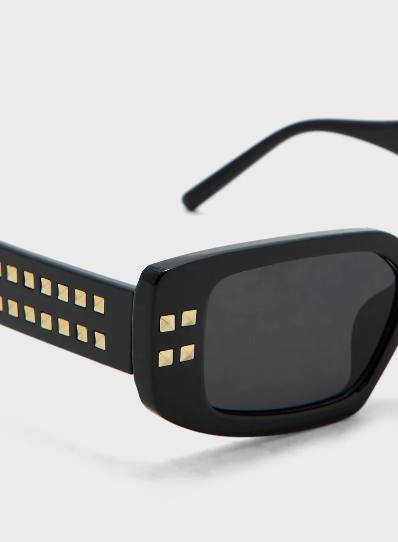 ELLA Stud Arm Rectangular Len Sunglasses