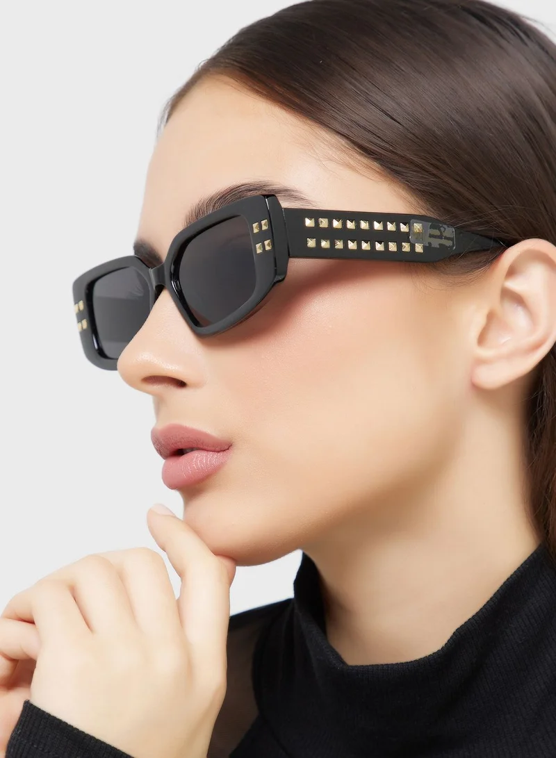 ELLA Stud Arm Rectangular Len Sunglasses