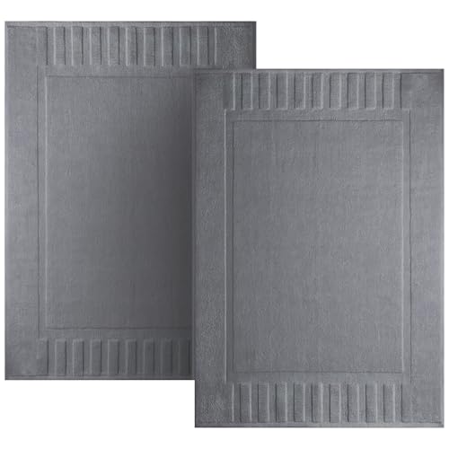 White Classic Luxury Bath Mat Floor Towel Set - Absorbent Cotton Hotel Spa Shower/Bathtub Mats [Not a Bathroom Rug] 22"x34" | 2 Pack | Dark Gray - Image 1