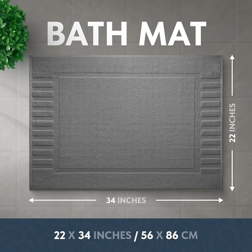 White Classic Luxury Bath Mat Floor Towel Set - Absorbent Cotton Hotel Spa Shower/Bathtub Mats [Not a Bathroom Rug] 22"x34" | 2 Pack | Dark Gray - Image 3