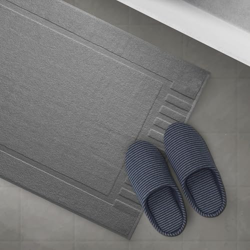 White Classic Luxury Bath Mat Floor Towel Set - Absorbent Cotton Hotel Spa Shower/Bathtub Mats [Not a Bathroom Rug] 22"x34" | 2 Pack | Dark Gray - Image 5
