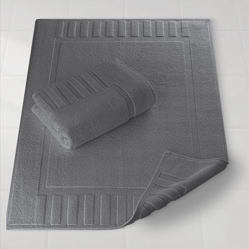 White Classic Luxury Bath Mat Floor Towel Set - Absorbent Cotton Hotel Spa Shower/Bathtub Mats [Not a Bathroom Rug] 22"x34" | 2 Pack | Dark Gray - Image 2