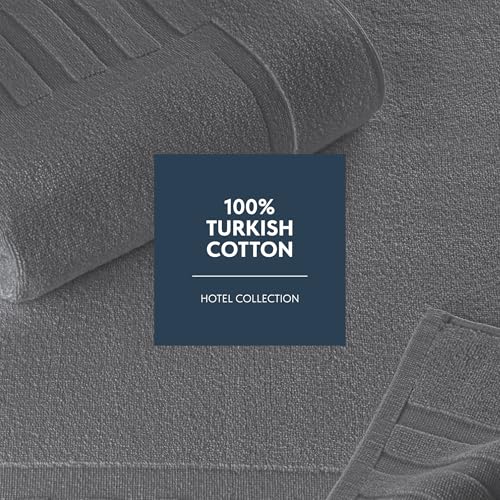 White Classic Luxury Bath Mat Floor Towel Set - Absorbent Cotton Hotel Spa Shower/Bathtub Mats [Not a Bathroom Rug] 22"x34" | 2 Pack | Dark Gray - Image 4