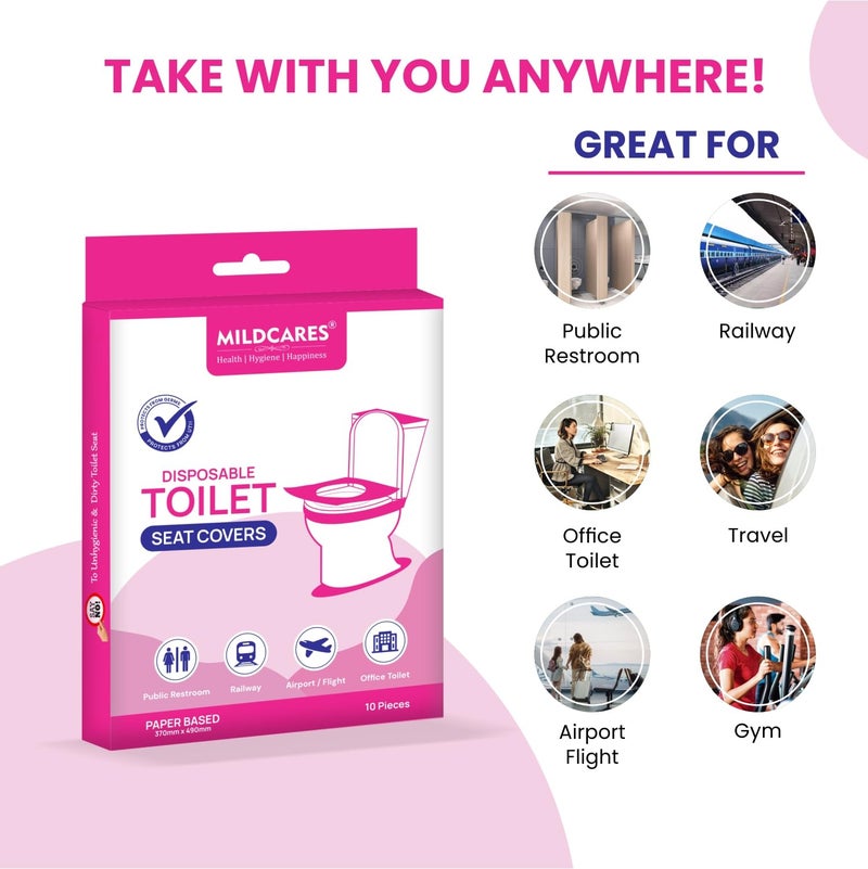MildCares Disposable Toilet Seat Covers (Pack of 5, 50 Sheets)|Say No Direct Contact With Unhygienic Seats | Protects Against Germs For Public Toilets & Travel Essentials | Flushable & Nature Friendly - Image 4