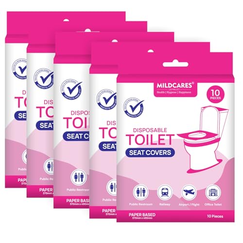 MildCares Disposable Toilet Seat Covers (Pack of 5, 50 Sheets)|Say No Direct Contact With Unhygienic Seats | Protects Against Germs For Public Toilets & Travel Essentials | Flushable & Nature Friendly - Image 1