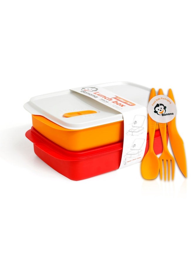 Banana Plastic Lunch Box Set – Red (2-Piece of 1L) - Image 1