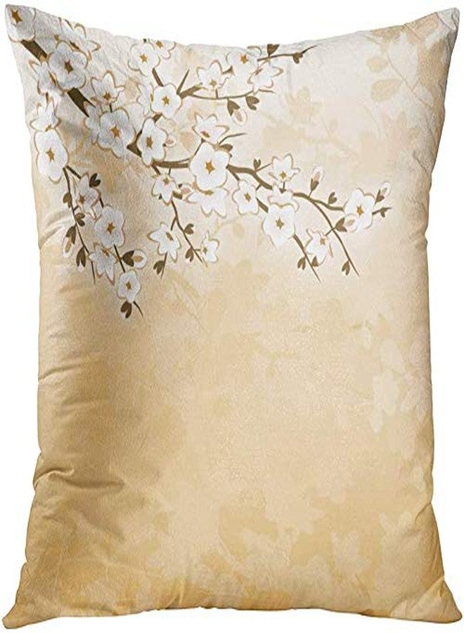 ArtSocket Set of 4 Throw Pillow Covers Japanese Zen Tree Eastern Nature Home Flowers Cherry Blossom Beige Cream Decorative Pillow Cases Home Decor Square 22x22 Inches Pillowcases - Image 3