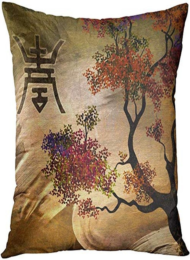 ArtSocket Set of 4 Throw Pillow Covers Japanese Zen Tree Eastern Nature Home Flowers Cherry Blossom Beige Cream Decorative Pillow Cases Home Decor Square 22x22 Inches Pillowcases - Image 2