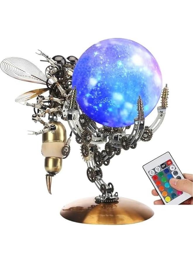 3D Metal Puzzle for Adults, DIY Mechanical Assembly Wasp Metal Model Kits with RGB Colors Lamps 3D Jigsaw Puzzles Desk Ornament (RGB lightt) - Image 1
