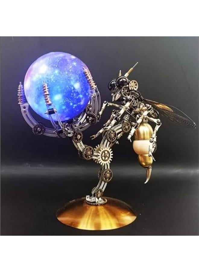 3D Metal Puzzle for Adults, DIY Mechanical Assembly Wasp Metal Model Kits with RGB Colors Lamps 3D Jigsaw Puzzles Desk Ornament (RGB lightt) - Image 5