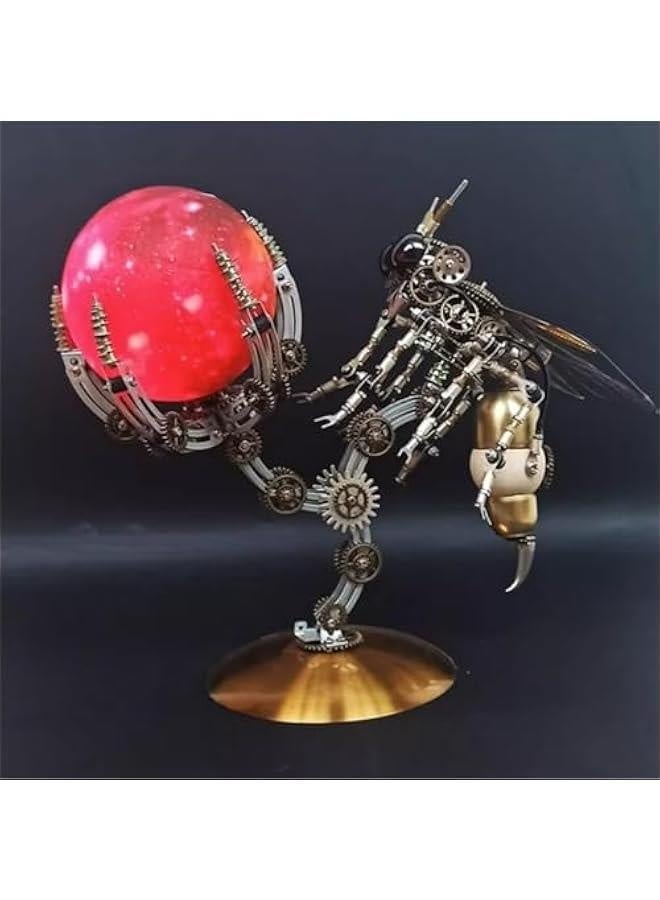 3D Metal Puzzle for Adults, DIY Mechanical Assembly Wasp Metal Model Kits with RGB Colors Lamps 3D Jigsaw Puzzles Desk Ornament (RGB lightt) - Image 3