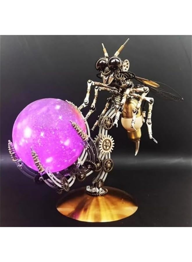 3D Metal Puzzle for Adults, DIY Mechanical Assembly Wasp Metal Model Kits with RGB Colors Lamps 3D Jigsaw Puzzles Desk Ornament (RGB lightt) - Image 4