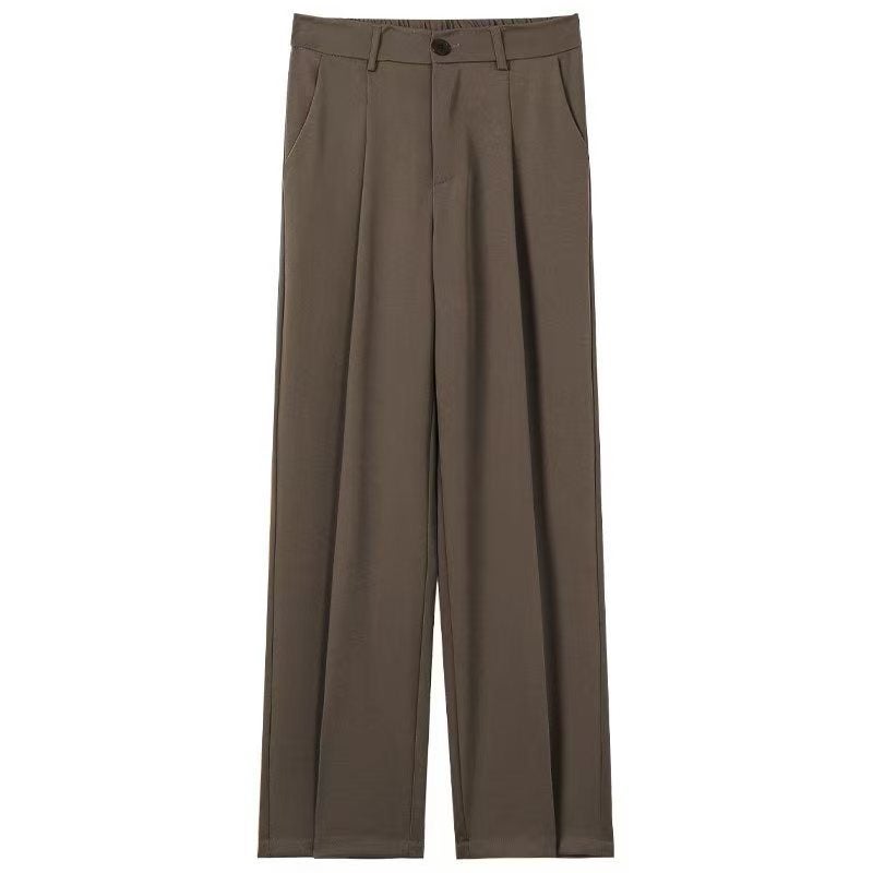 Men'S Summer Ice Silk Drape Versatile Suit Pants Trendy Wide-Leg Casual Pants Solid Color Simple Straight Suit Pants - Image 1