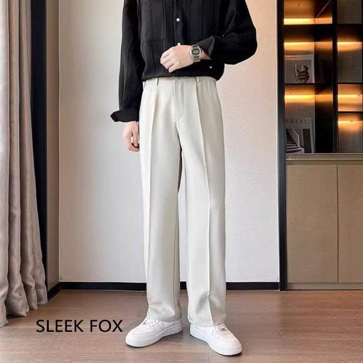 Men'S Summer Ice Silk Drape Versatile Suit Pants Trendy Wide-Leg Casual Pants Solid Color Simple Straight Suit Pants - Image 2