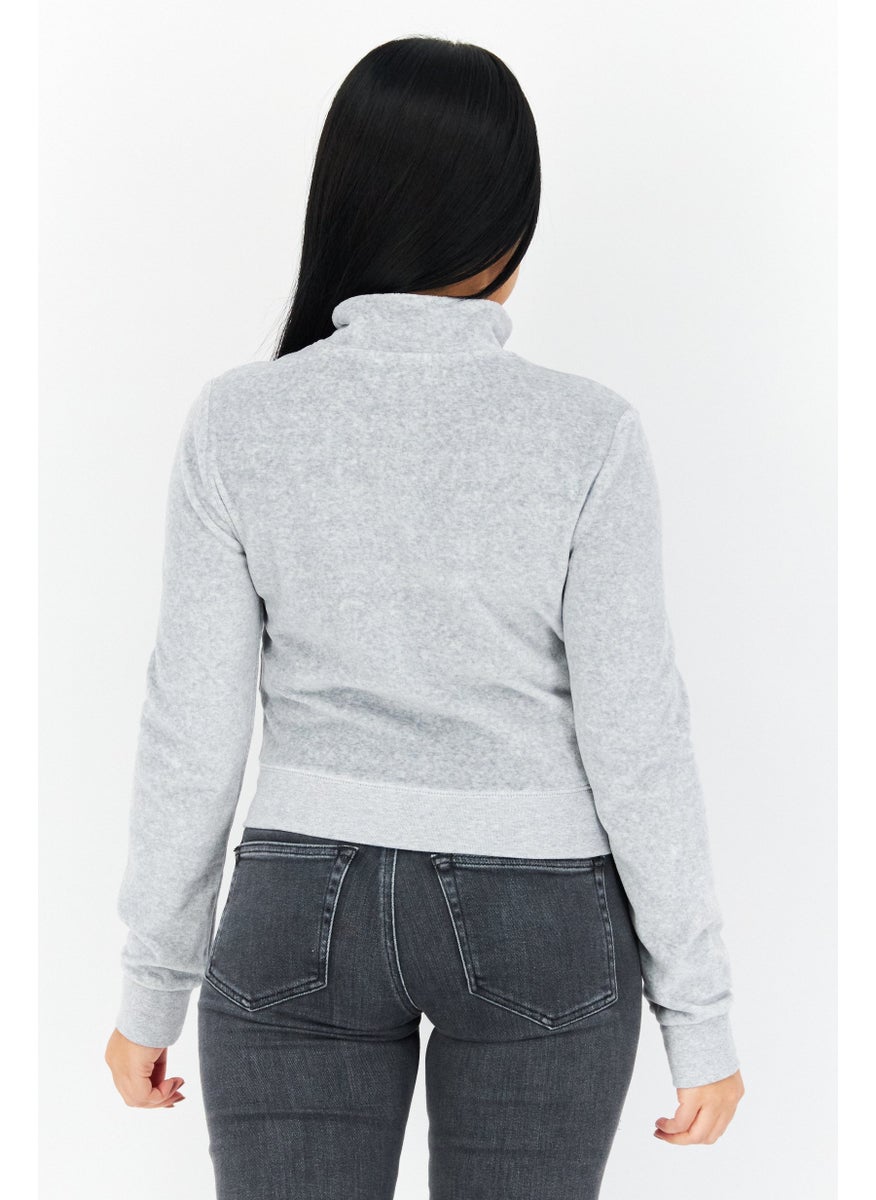 Juicy Couture - بلوزة نسائية ذات ياقة مرتفعة بأكمام طويلة، رمادي مائل إلى الأزرق - Image 1
